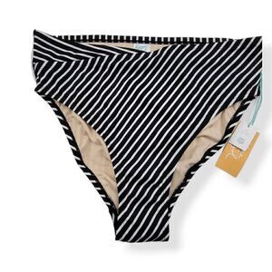 Kona Sol Black and White Striped High Waist Bikini Bottom  14W